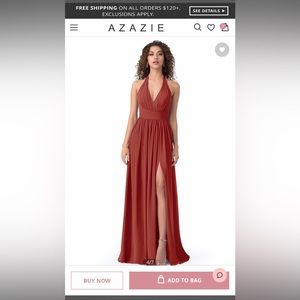 Azazie Terracotta Halter Neck Bridesmaids Dress